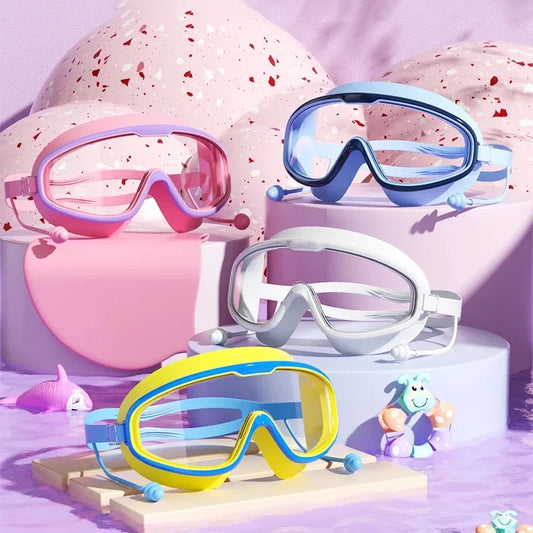 NEW Kids Swimming Goggles Big Frame HD View Anti-Fog Waterproof Children's Swim Goggles Boys and Girls Multi-Colors Home Swimming Pool Beach Clear Vision Goggles