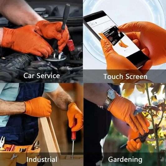 NEW Arrivals 5Pairs Black/Orange Color Heavy Duty Rubber Gloves Industrial Reusable Gloves Extra Thick Mechanic Glove Home Kitchen Garden Car Anti-Slip Safety Work Gloves