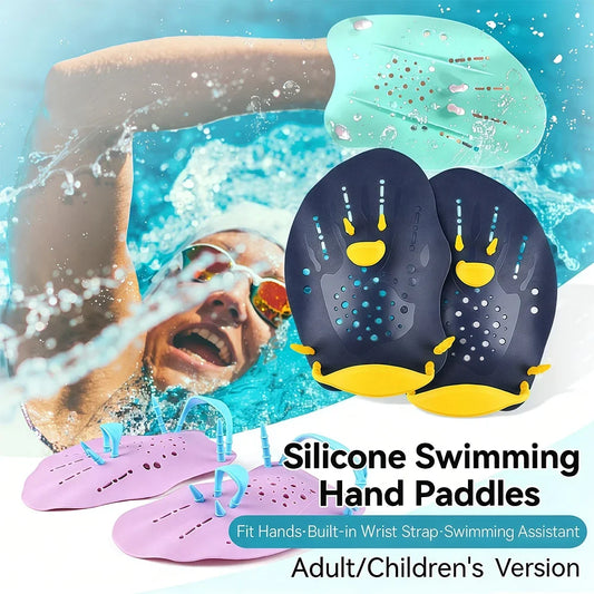 Adults and Kids S-L Size 1Pair Power Swim Silicone Hand Paddles for Lap Swimming - Adjustable Straps - Lap Swimming Gears - Hand Paddles Beach Water Pool Swimming Accessories Bathing Supplies