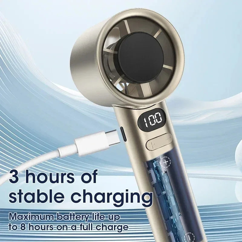 NEW 120 Speeds Mini Handheld Fan Mute Handheld Fan 4 Speeds Adjustment Air Calculating Fan With Power Display Portable Handheld Fan