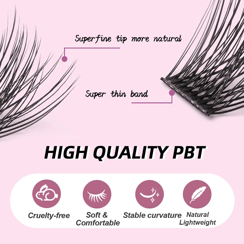 12Lines DIY Big Capacity Dovetail Eyelash Extension Firm Easy-grafting Eyelashes Mix length C/D Curl Lashes Cluster Soft Ribbon