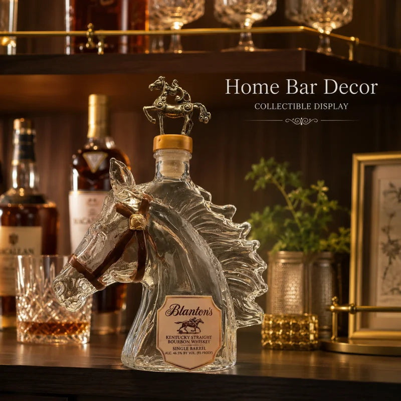 NEW  Blanton's Horse Head Shaped Crystal Whiskey Decanter, Luxury Bronze Horse Rider Stopper Liquor 400ml Bottle, Kentucky Bourbon Spirits Storage Home Bar Pubs Night Club Barware Accessories