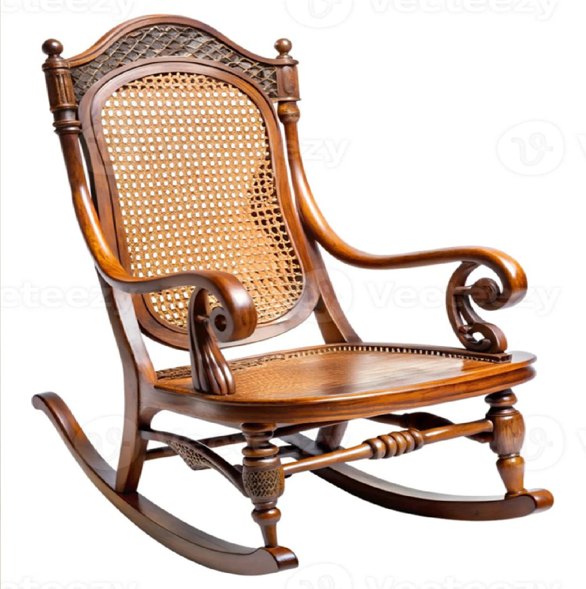 Home Villa Living Room Royal Luxury Ornate Wooden Rocking Chair with Elaborate Hand-Carved Details and Black Leather Upholstery Luxury Furniture Supplies