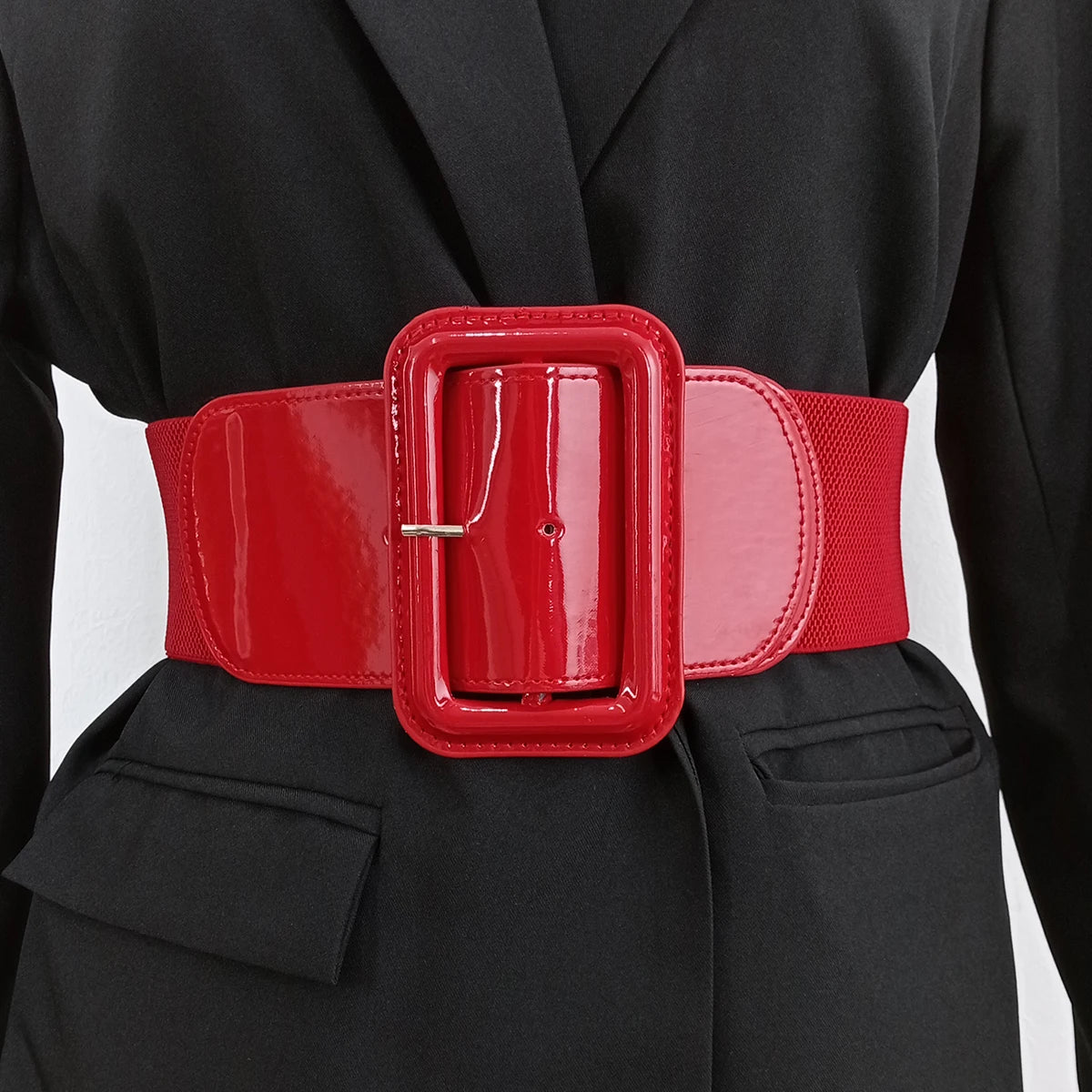 Plus Size Black/Red/White Luxury Stretch Cummerbunds Women Female Wide Black Corset PU Leather Canvas Belt Big Dress Waistband Designer Belts Girls Ladies Luxury Fashion Apparel Accessories Clothing Products