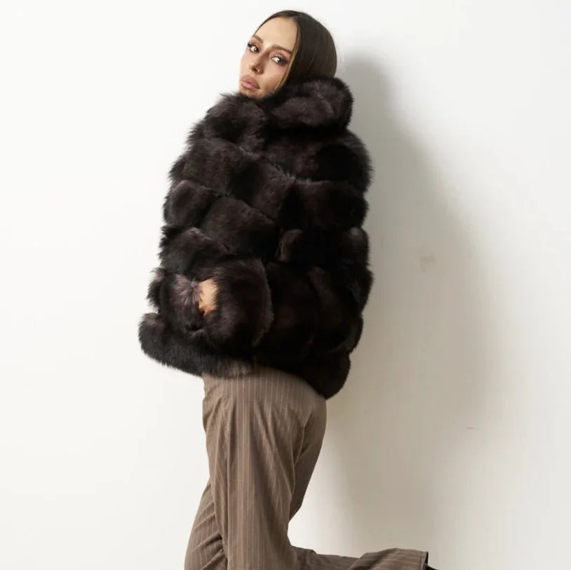 8 Colors S(45-55Kg)- 6XL(100Kg-110Kg) Plus Size Women's Real Fox Fur Coat Detachable Transform Jacket Removable Vest Thick Warm Solid Fur Ladies Luxury Fashion