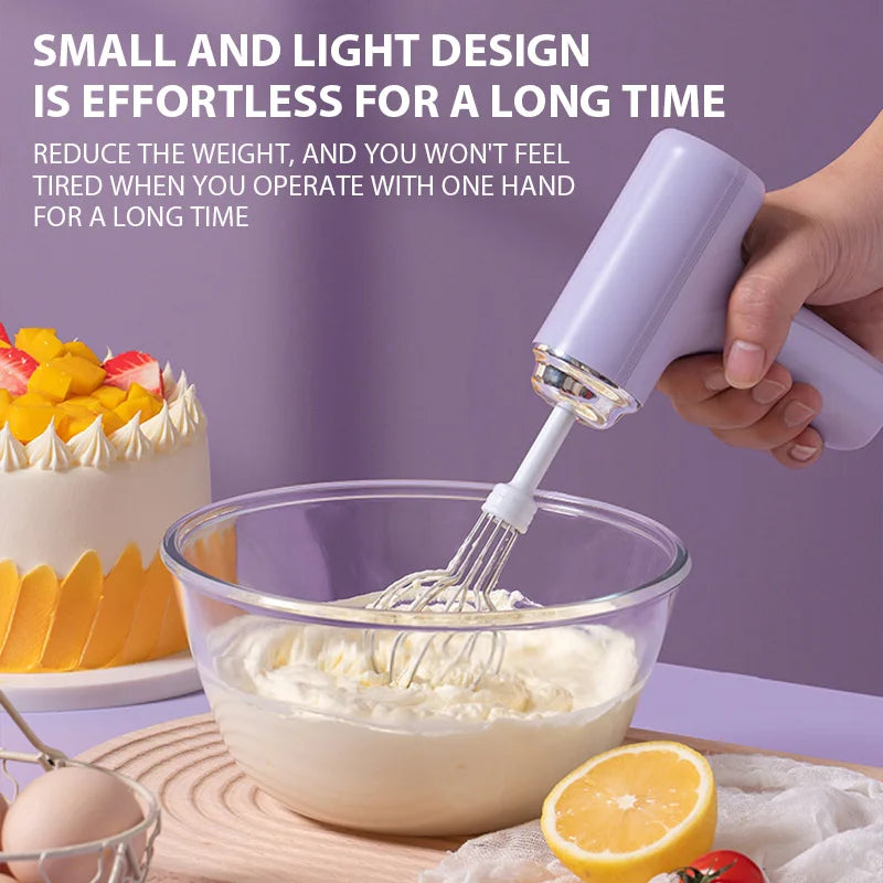Electric USB-Type C Egg Beater Rechargeable Home Handheld Small Wireless Egg Beater Baking Cream Electric Whip Blender Hand Mixer for Cakes