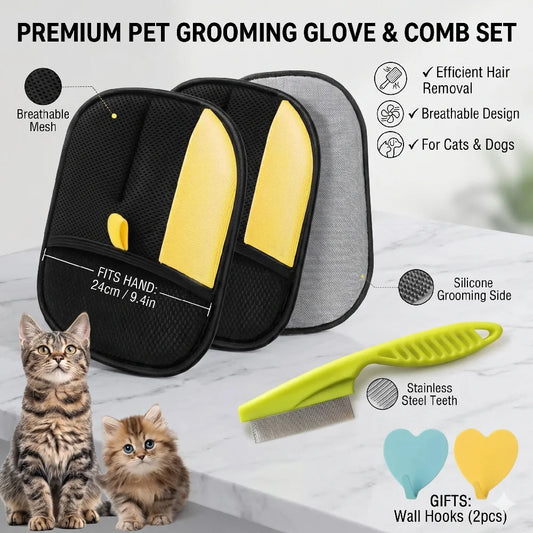 3 PCS Set Pet Hair Removal Mitts Cat Hair Remover Brush Sticking Device Home Hair Scraper Reusable Cat Grooming  Electrostatic Gloves Pets Grooming Sets Hair Care Accessories