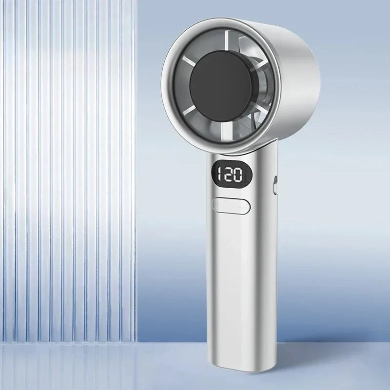 NEW 120 Speeds Mini Handheld Fan Mute Handheld Fan 4 Speeds Adjustment Air Calculating Fan With Power Display Portable Handheld Fan