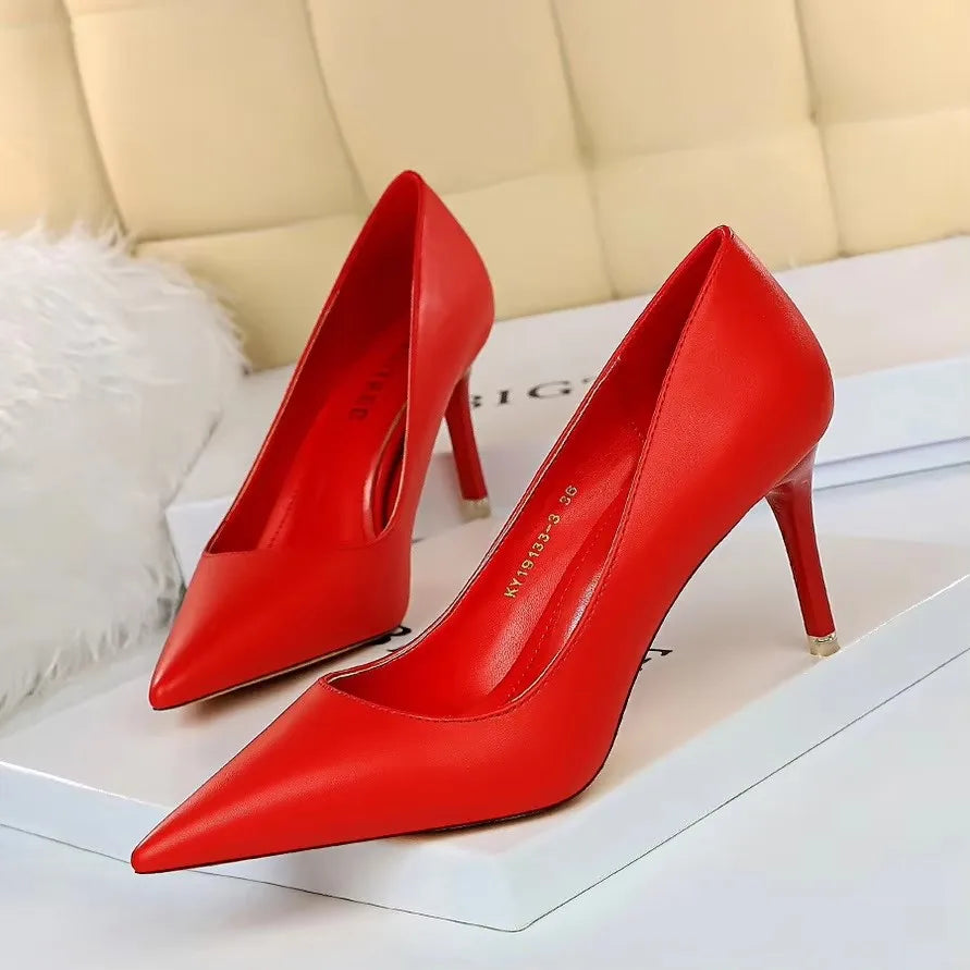 Just Arrived 10.5cm 7 Colors Handmade Leather Shoes Women Pumps Fashion High Heels Shoes Black Pink White Shoes Women Wedding Formal Shoes Ladies Stiletto Women Heels
