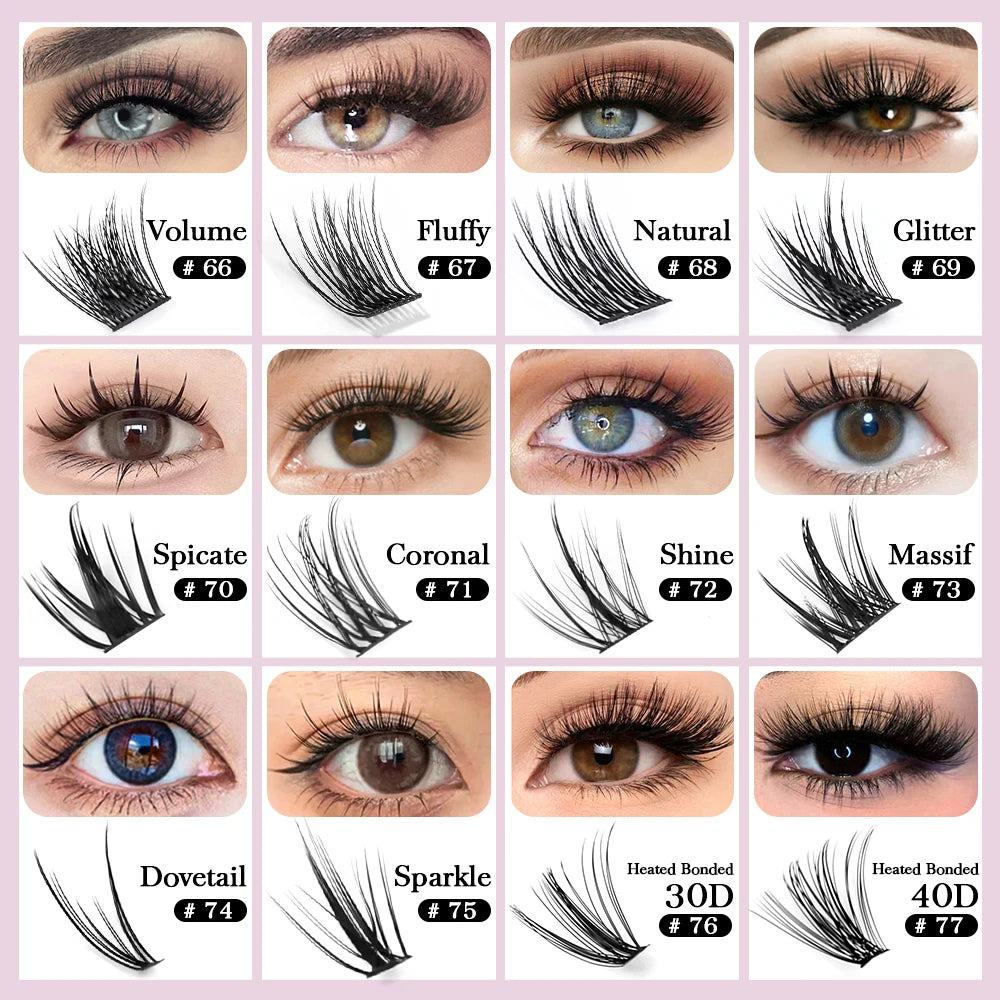 12Lines DIY Big Capacity Dovetail Eyelash Extension Firm Easy-grafting Eyelashes Mix length C/D Curl Lashes Cluster Soft Ribbon