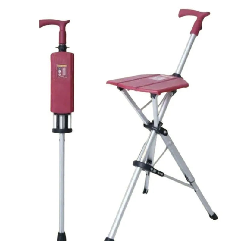 110KG Load Bearing New High Quality Aluminum Alloy Foldable Cane Stick Seat Adjustable Elderly Crutch Fishing Chair With Stool Outdoor Activities Walking Hiking Camping Mobility Medical Supplies