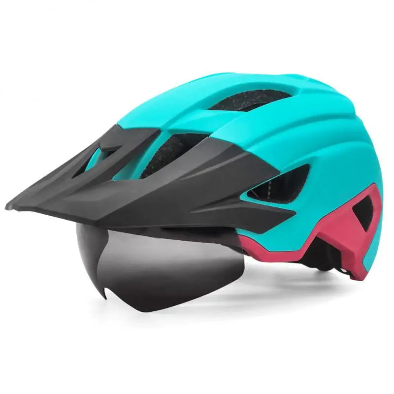 Bike Helmet With Sun Goggle Visor Rechargeable LED Men Bicycle Helmet Sunglasses Shield Road MTB Cycling Helmets