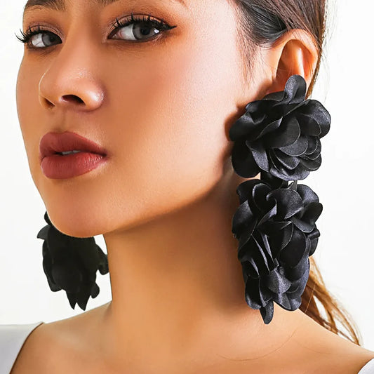 4 Colors Exaggerated Big Fluffy Fabric Flower Petal Drop Earrings for Women Trending Elegant Earring Wed Bridal Accessories