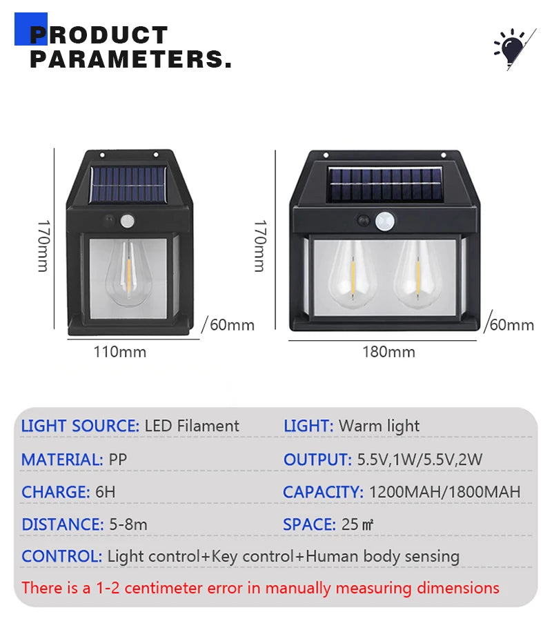 4 PCS Set LED Solar Tungsten  Light Outdoor IP65 Waterproof Lamp Motion Sensor Wall Lamp Garden Porch Path Courtyard Decoration Lighting