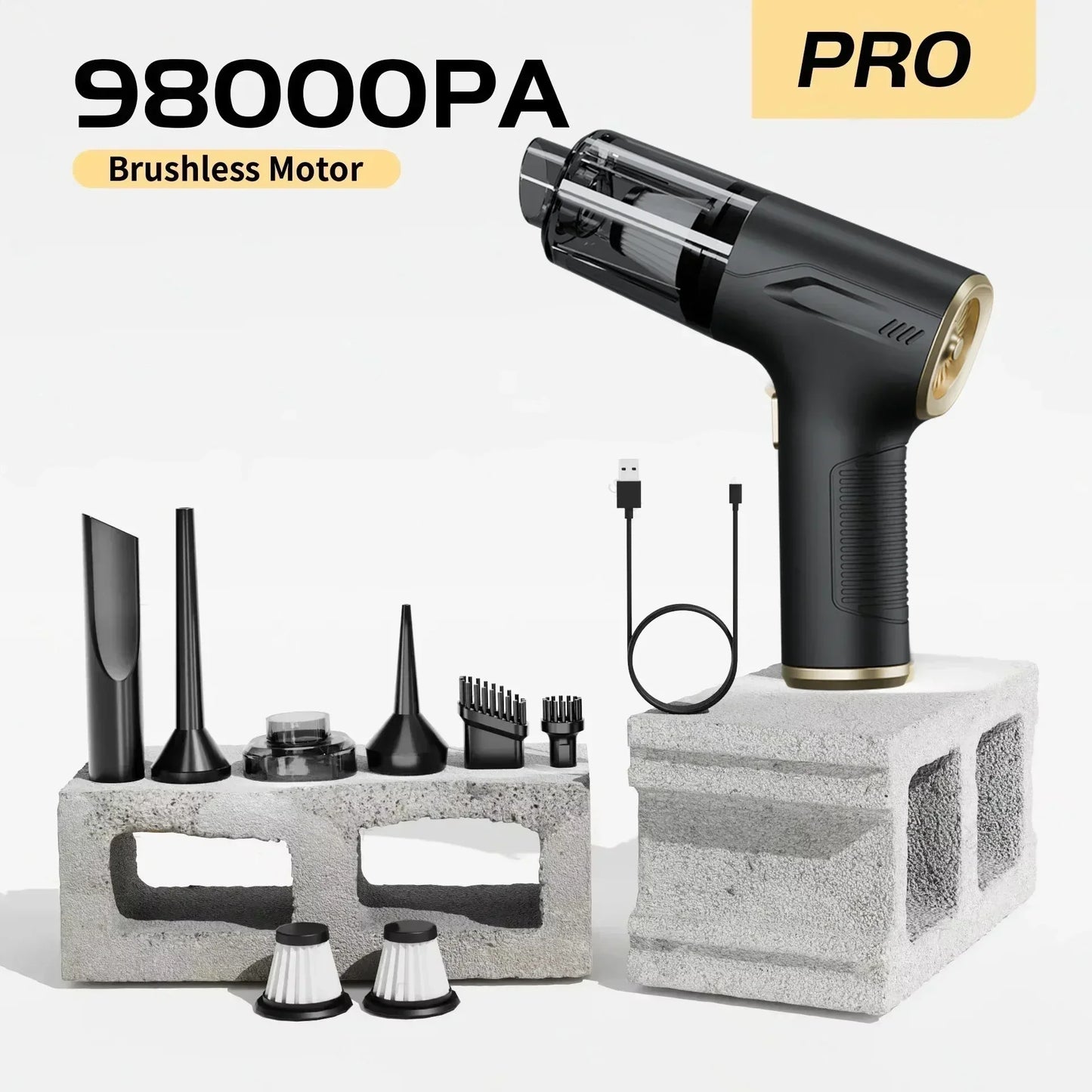 98000PA Mini Car Vacuum Cleaner Set Cordless Powerful Wireless Car Cleaner Handheld Portable Vacuum Cleaner Air Gun Car Cleaning Accessories
