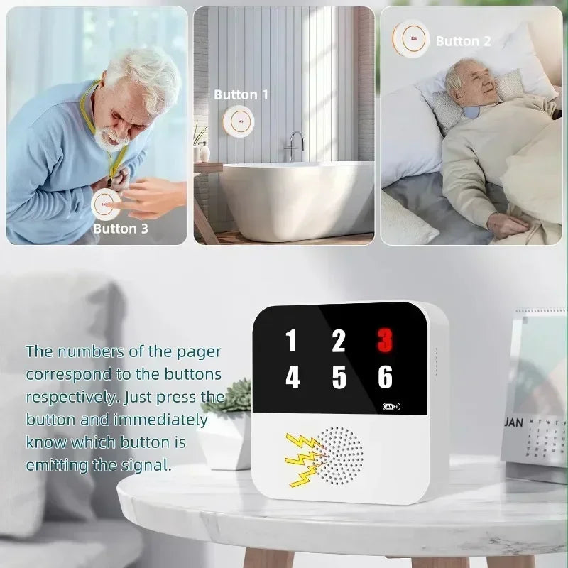 4/6PCS Set TUYA App Control Seniors WI-FI Button Wireless Caregiver Pager Elderly SOS Alarm Senior Elderly Emergency Alarm For Patients Elderly At Home