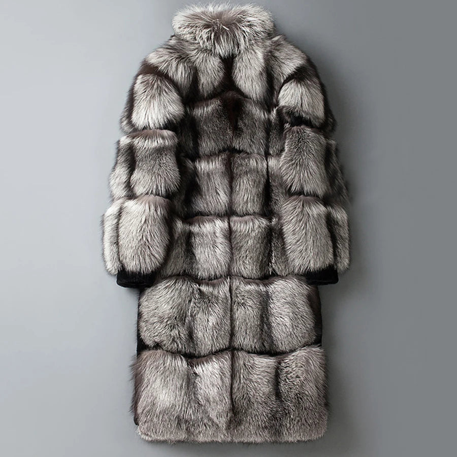 Brand New M-4XL  Italian Style 100% MEN Natural Real Sliver Fox Mink Fur Winter Warm Snow Clothes Supplies Male Coat Jacket Long Overcoat European High Quality Outerwear Coats Gifts for Husband Boyfriend Lover Men Luxury Fash