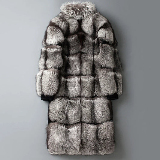 Brand New M-4XL  Italian Style 100% MEN Natural Real Sliver Fox Mink Fur Winter Warm Snow Clothes Supplies Male Coat Jacket Long Overcoat European High Quality Outerwear Coats Gifts for Husband Boyfriend Lover Men Luxury Fash