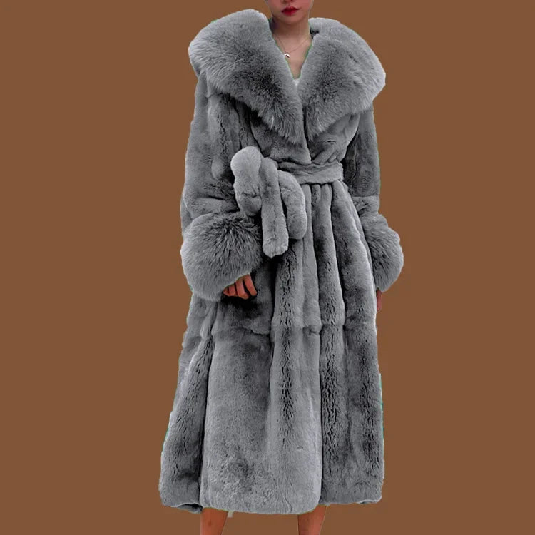 NEW Arrivals Women S-3XL Plus Size 8 Colors Luxury Long Fur Coat Women Winter War Snow Outerwear Evening Nightclub Party Faux Fur Coat Fashion Big Fur Collar Belt Ladies Luxury Fashion Clothing Supplies