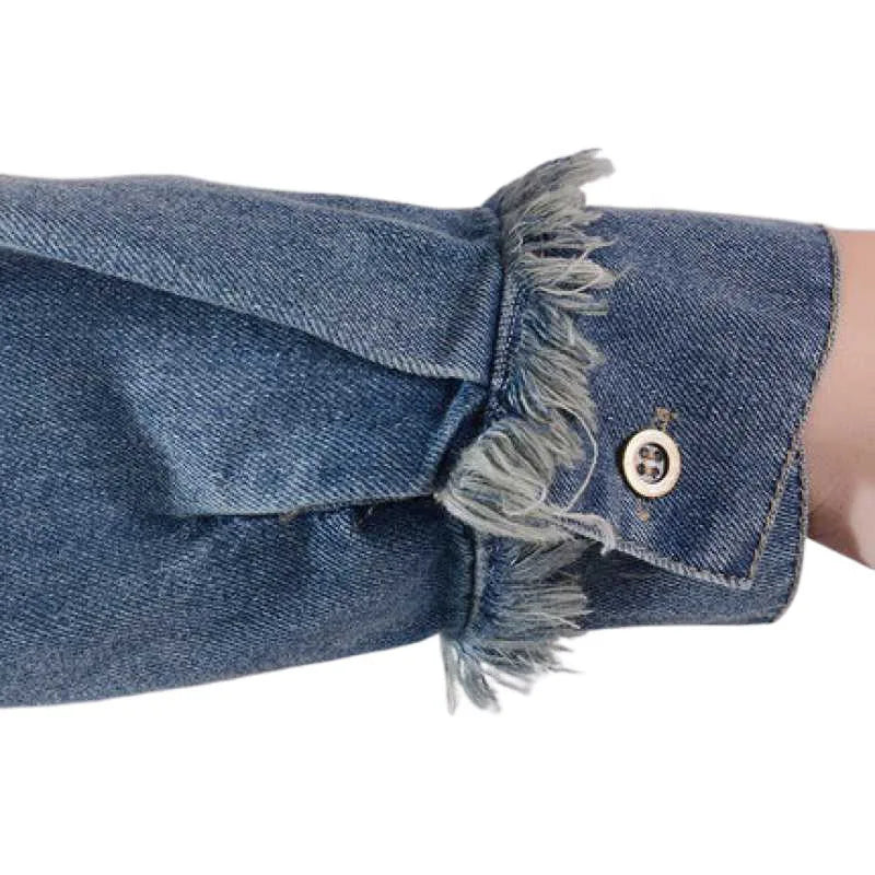 M-2XL Fashion Women's Wash Plush Edge Pockets Loose Denim Dress Autumn Trendy O-Neck Long Sleeves Dresses Female 1LS006 Female Streetwear Casual Clothing Supplies