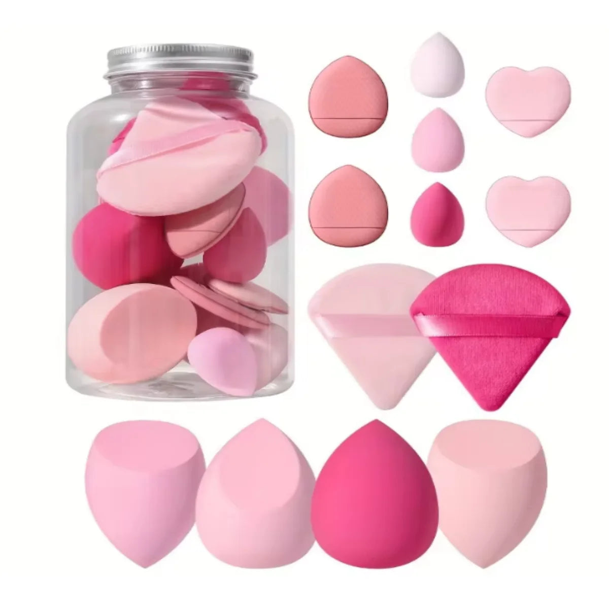 NEW Arrivals 4 Colors Set Face Make-Up Tool Set With Organizer, Large Beauty Eggs Fan Puffs Mini Beauty Eggs Thumb Puffs Make-Up Sponge Puffs Women Cosmetic Accessories