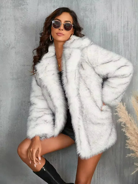 NEW Arrivals Hot Sales S-3XL Plus Size Winter Warm Snow Outerwear Luxury Coat Women Vintage Lapel Long Fluffy Warm Faux Fur Coat Women Loose Fur Jacket Long Sleeve Fur Coats Ladies Girls Luxury Fashion  Apparel Supplies