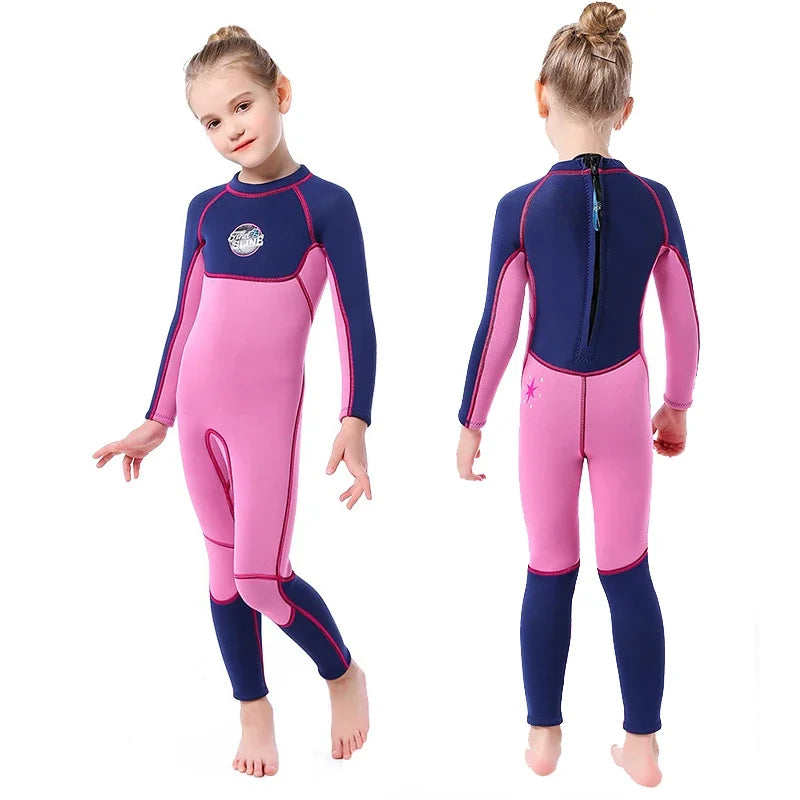 3MM Neoprene Wetsuit for Girls Kids Diving Suit Thick Cold-Proof Sun-Proof Clothes One-Piece Set Children Surfing Snorkeling Swimwear Water Sports Apparel Clothing Supplies.
