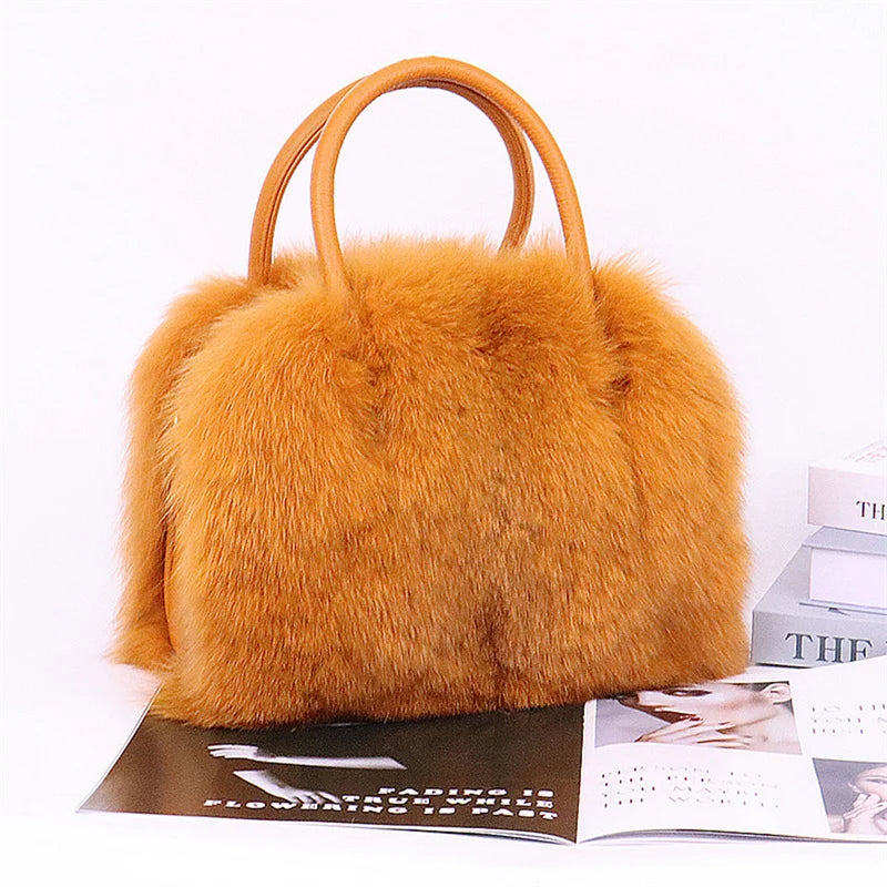 New Women's Clothing Designer Brand Luxury Real Fox Hair Large Capacity High-End Evening Party Business Dinner Handbag Charm Women's Fur Bag Purse Girls Ladies Luxury Fashion Apparel Accessories Clothing Supplies