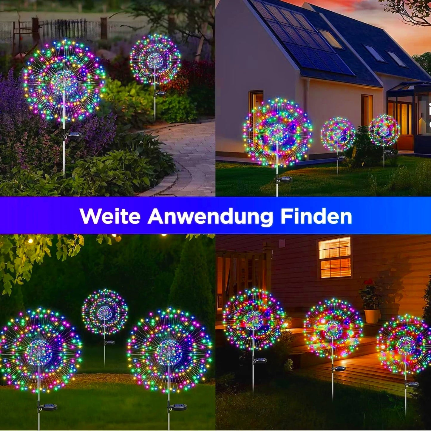 2 PCS Set 420 LEDS Solar Lights for Outdoor Garden Dandelion Lighting Stake Solar Firework Light for Christmas Halloween Lawn Decor