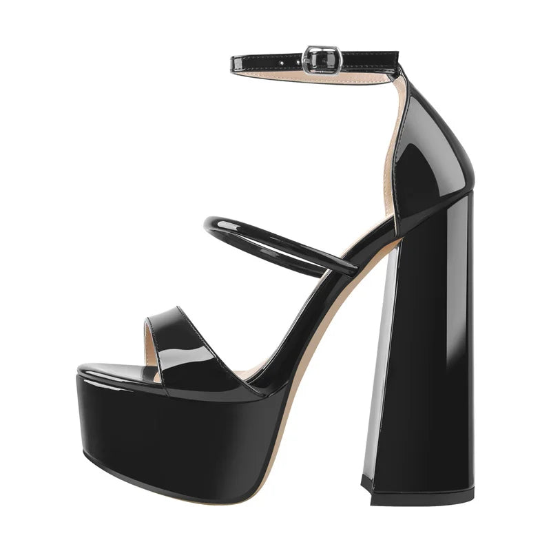 Women High Heels Shoes Sandals Platform Peep Toe Chunky Square Heels Ankle Strap Sandals Black And White Stripes Party Fashion Shoes