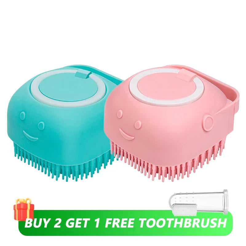 2 PCS Set Dog Bath Brush Silicone Pet Shampoo Brush Soap Dog Scrubber Cat Massage Grooming Wash Comb Soft Rubber Puppy Clean Brush Pets Grooming Tools