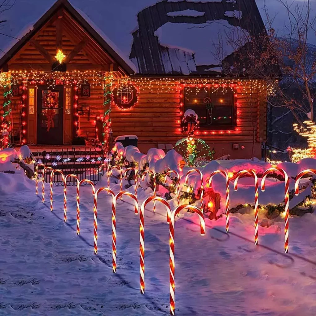 5-10 PCS Set Festive Solar LED Candy Cane Pathway Lights For Outdoor Cane Cru-tch Christmas Garden Courtyard New Year Eve Decoration