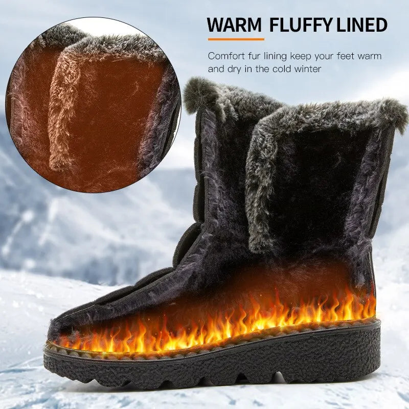 Waterproof Winter New Faux Fur Long Platform Snow Warm Cotton Couples Shoes Plush Woman Ankle Boots