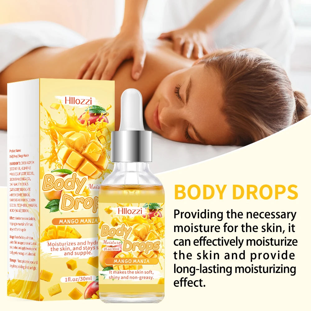 3 PCS Set Mango Body Glaze Drops and Oil Set includes a Rollerball Applicator, Suitable for Dry Skin, Providing Moisturizing Hydrating Skin Care Sets Korean Products