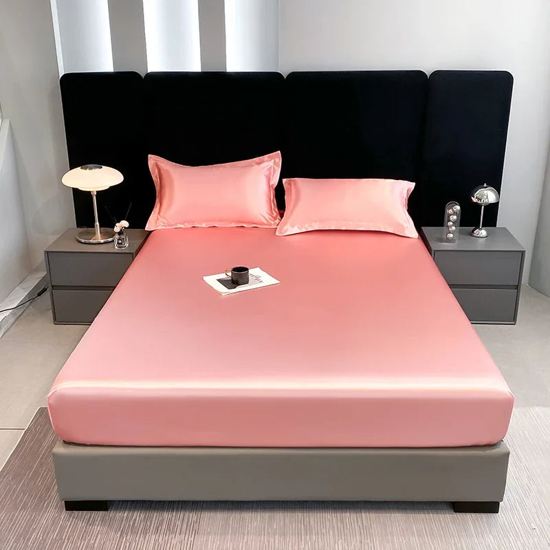 10 Colors Home Hotels Luxury Satin Waterproof Fitted Sheet Silky Solid Color Bed Sheet Breathable Elastic Band Sheets Smooth Bedsheet Mattress Cover