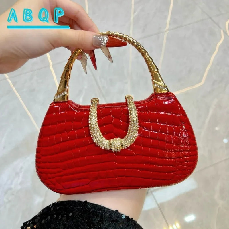 New Banquet Handbag Diamond-Encrusted Fashion Evening Wedding Party Business Dinner Women's PU Leather Handbag High-Quality Fashion Women's Shoulder Oblique Bag Ladies Apparel Accessories
