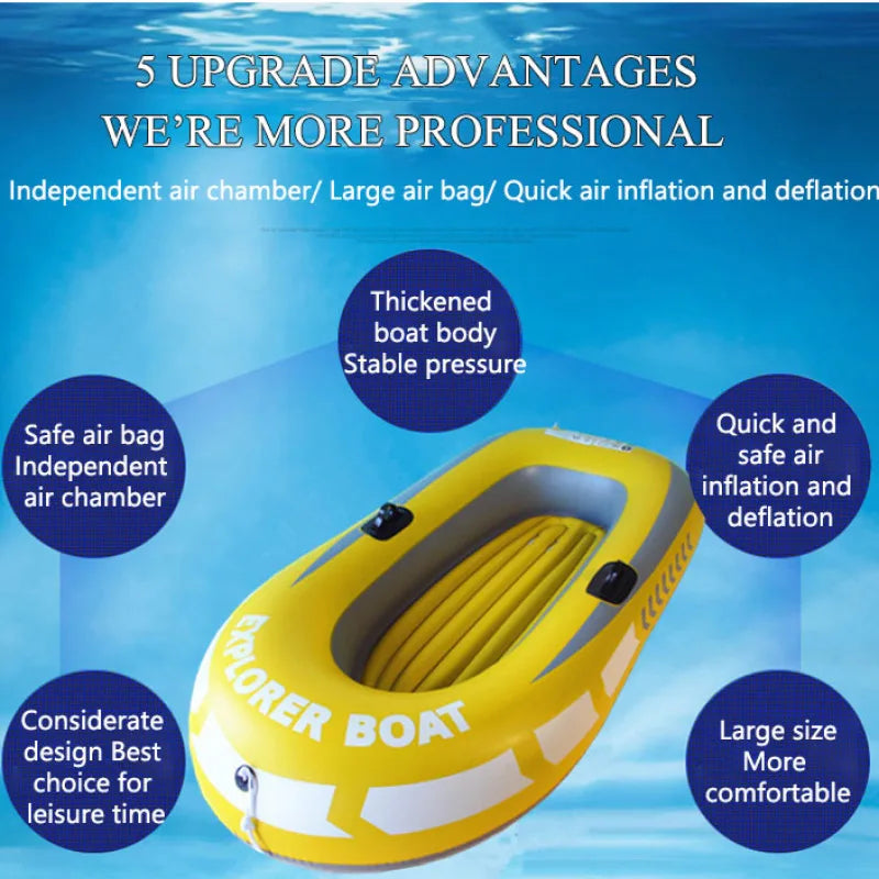 Two Person Top Quality Inflatable Fishing Boat + Paddles Set Rubber Dinghy PVC Kayak Thickened Rafting Boat for Sea Beach Summer Water Sports Supplies
