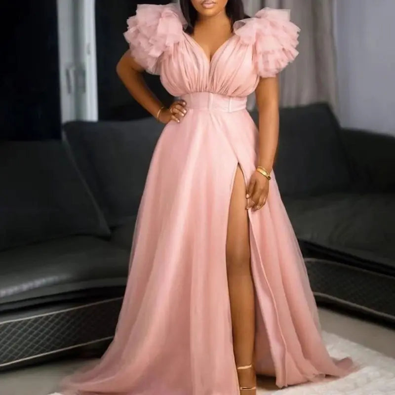 L-5XL Plus Size 5 Colors African Dresses for Women Sexy African Sleeveless V-Neck Party Wedding Evening Long Dress Maxi Dress African Clothing Supplies