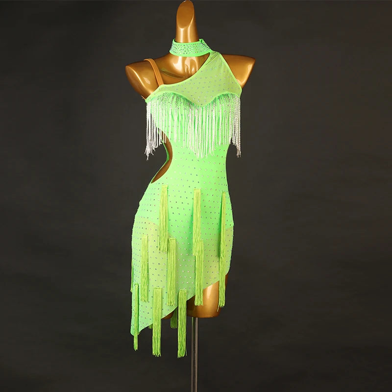 Low-Price Sales are Limited NEW S-2XL 4 Colors Latin Dance Competition Costume Salsa Tango Samba Dance Dresses Sexy Tassel Party Costume Fringe Dress Practice Clothing Ballroom Competition Dancing Dresses