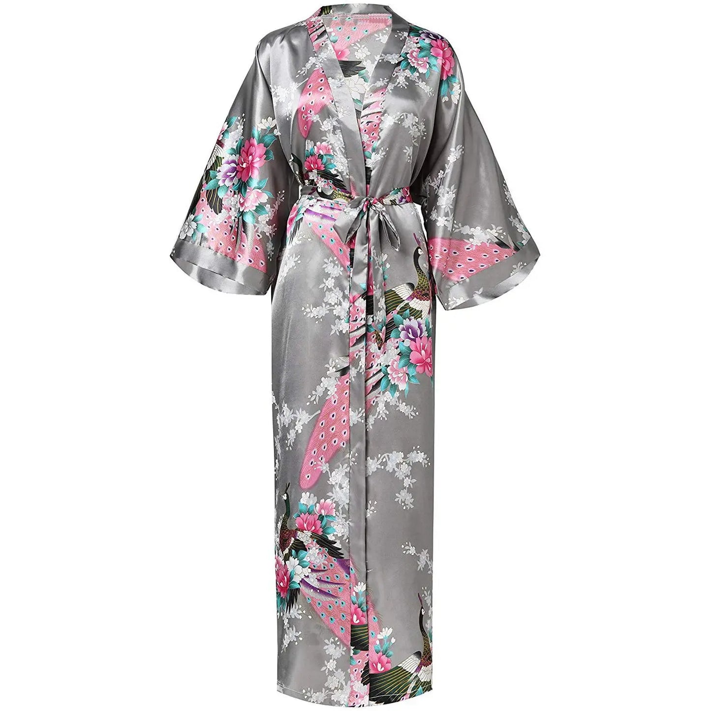 NEW Luxury Japanese Silk Elegant Flower Women Long Robe Loungewear Silky Satin Kimono Bathrobe Gown Spring Autumn New Sleepwear Home Dress Negligee
