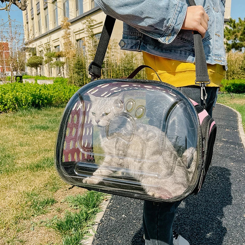 Transparent Foldable Outdoor Pet Travel Carrier Bag Portable Foldable Transparent Handbag Carrier Shoulder Travel Bag Carrier