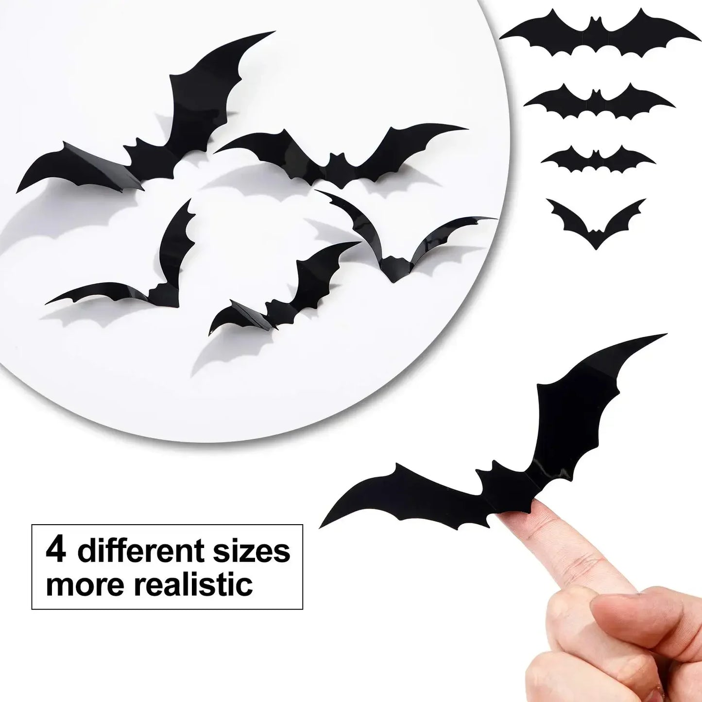 180-215PCS 3 Bags Halloween 3D Bat Decoration Plastic Bat Wall Stickers Furniture Window Yard Sign Decoration Outdoor Lawn Spooky Party Decoration