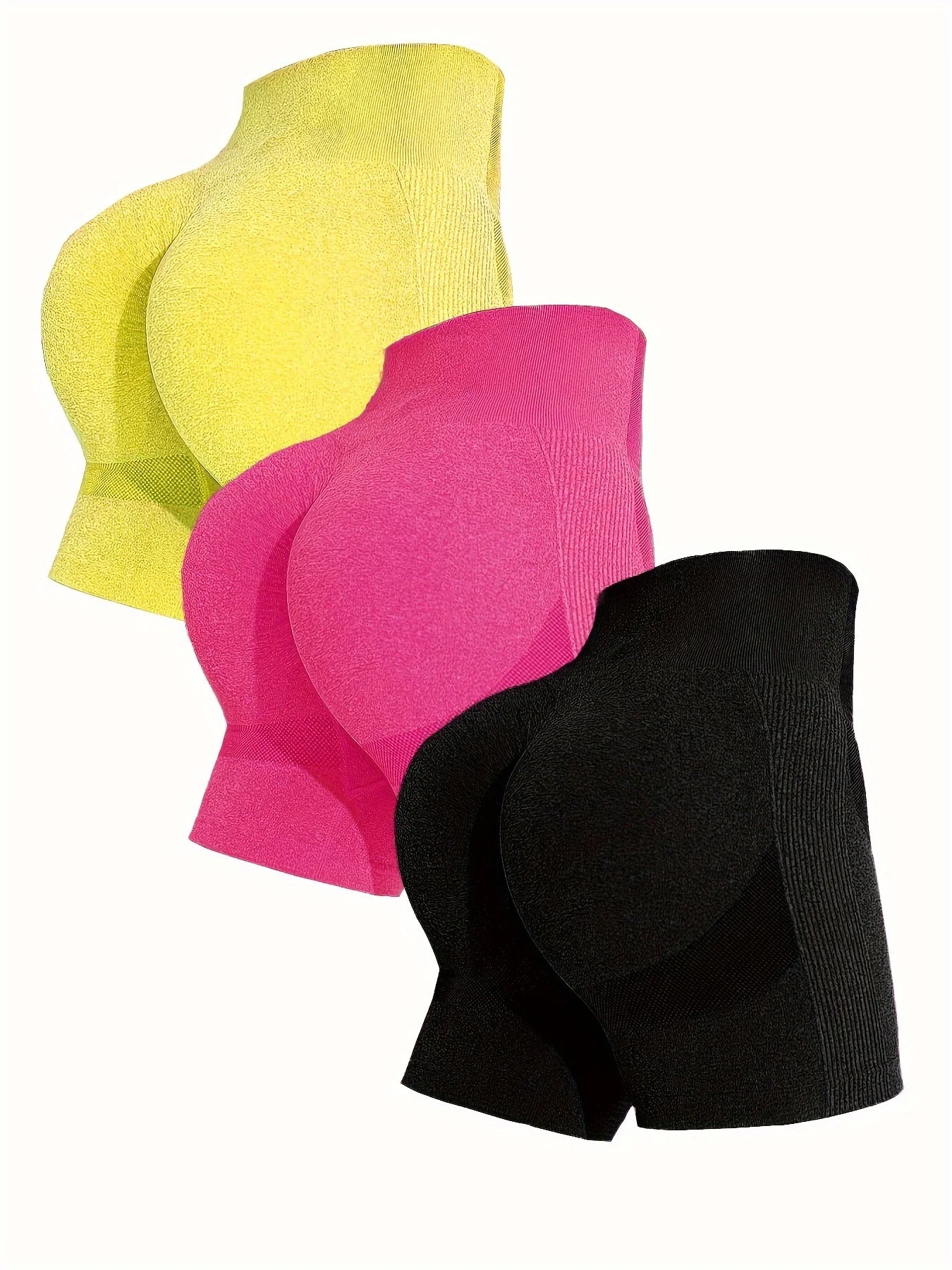 NEW Arrivals 3 Counts Women's Fitness Sportswear High Waist Tummy Control Yoga Shorts High Elastic Fitness Sportswear Outdoor Running Gym Shorts Sports Supplies