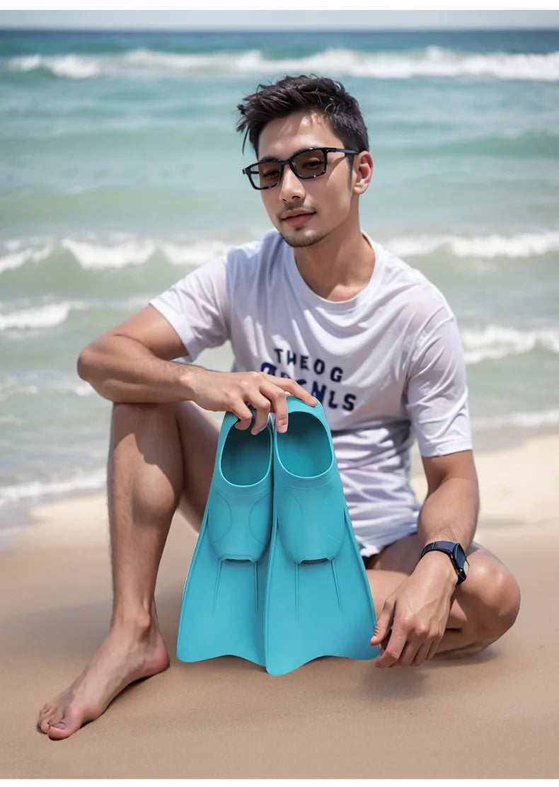 Adults and Kids 33-44 Size Professional Silicone Fins Swim Training Snorkel Short Diving Flippers Frog Shoes Men Women Breaststroke Free Snorkeling  Swimming Accessories Water Sports Supplies
