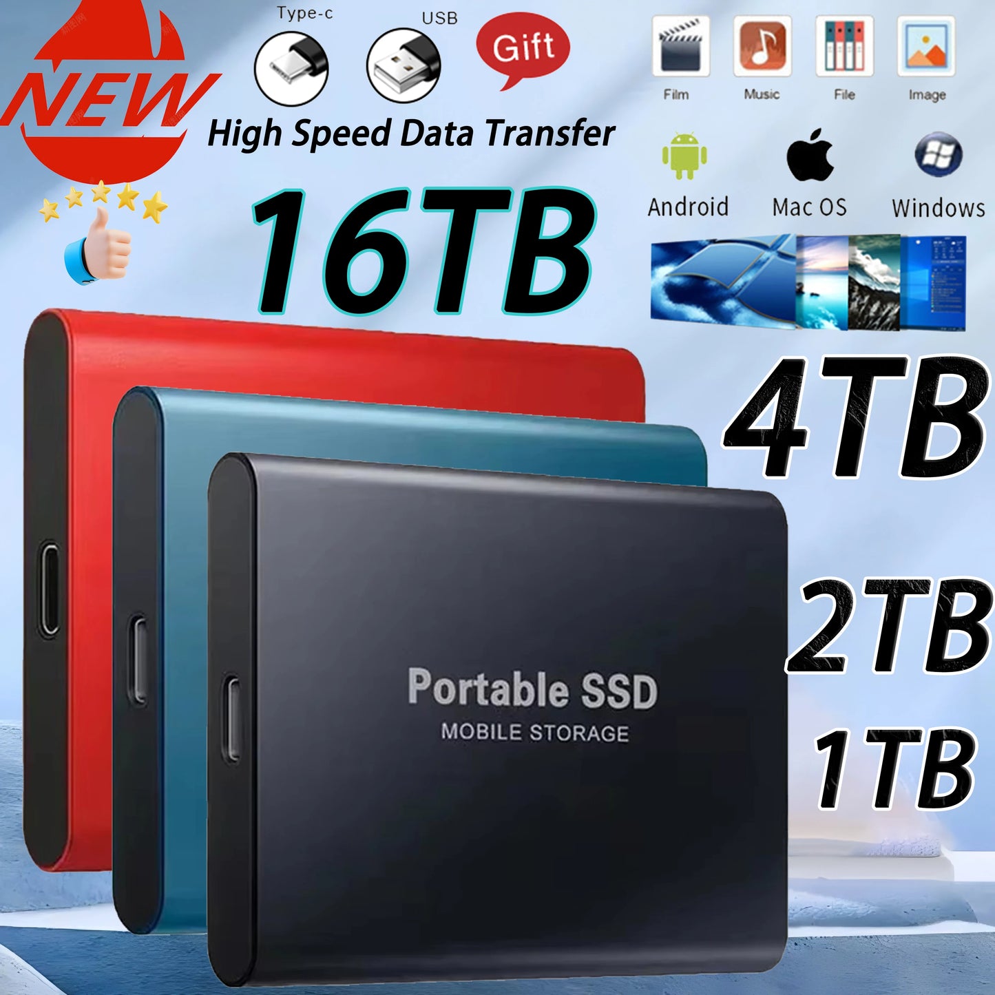 Portable Mobile Hard Disks Lightweight USB 3.2 External Hard Drive Fast Transfer External Solid State Drives For Laptop Desktop PC Computer Accessories