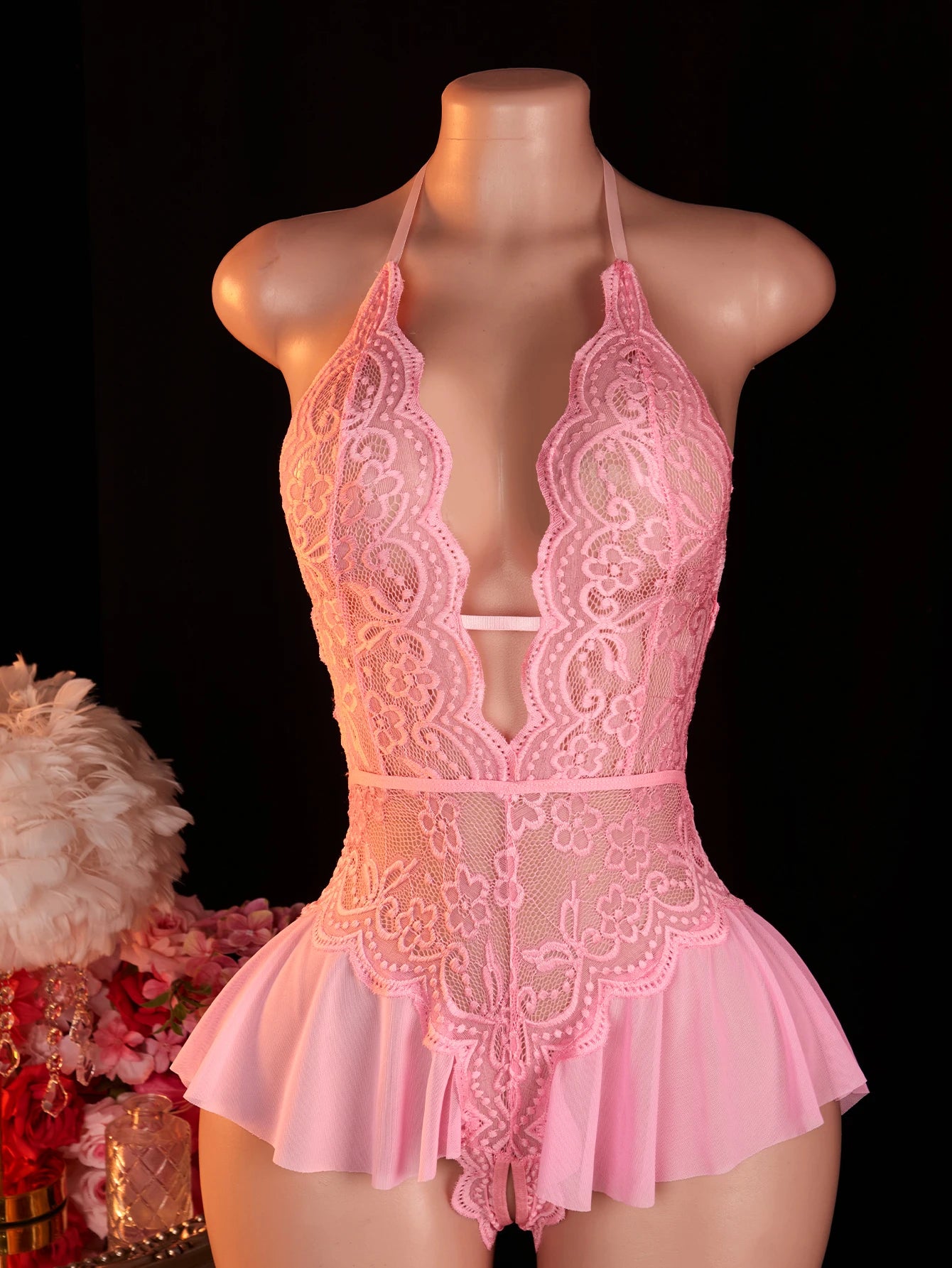 NEW 6 Colors  Sexy Lace Bodysuits Crotchless Deep V Open Teddy Babydoll Sheer Sleepwear Elegant & Seductive Erotic Lingerie For Women