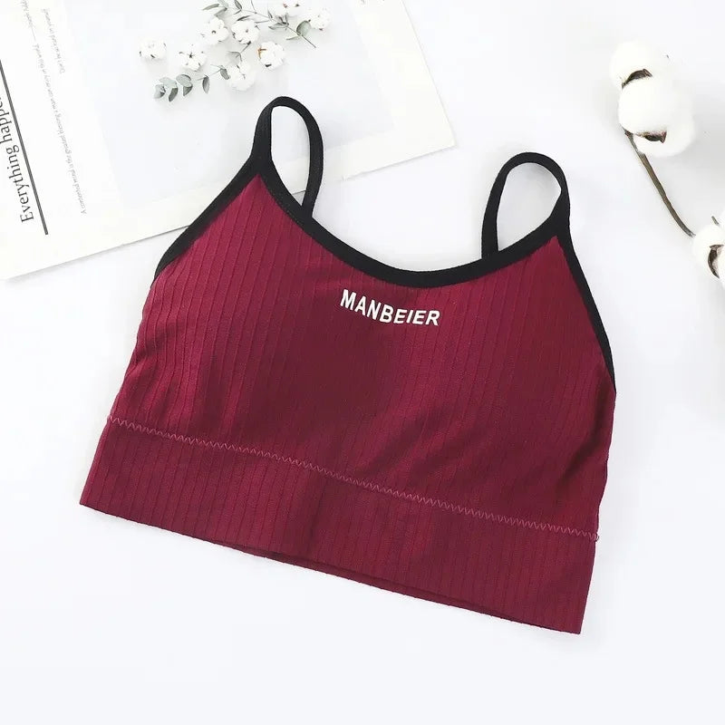 NEW Arrivals 12 Colors Girls Strapless Bra with Chest Pad Women's Outdoor Running Wear No Steel Ring Yoga Sports Wrap Chest Anti-Light Vest Beautiful Back Underwear
