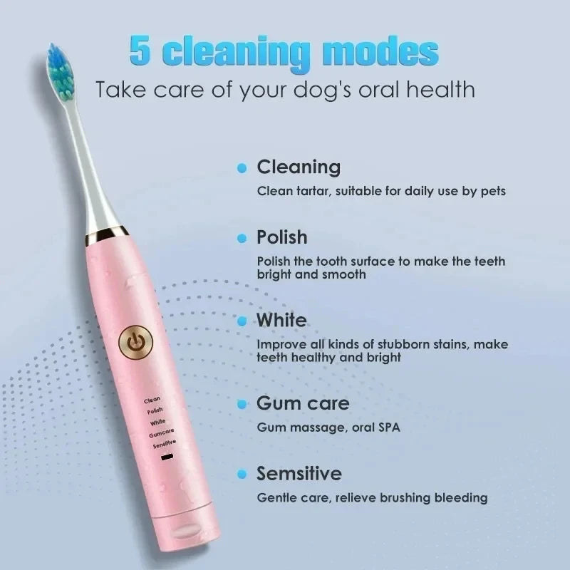 Pet Electric Toothbrush Dog Cat Teeth Cleaning Tool USB Rechargeable Electric Dog Toothbrush with Replacement Brush Head