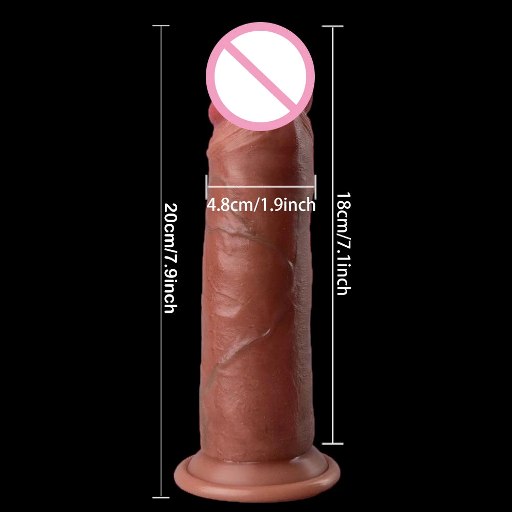 7.9inch Real Skin Feeling Realistic Dildo Sliding Foreskin Design Suction Cup Huge Big Penis Dick Adult Erotic Sex Toy for Women