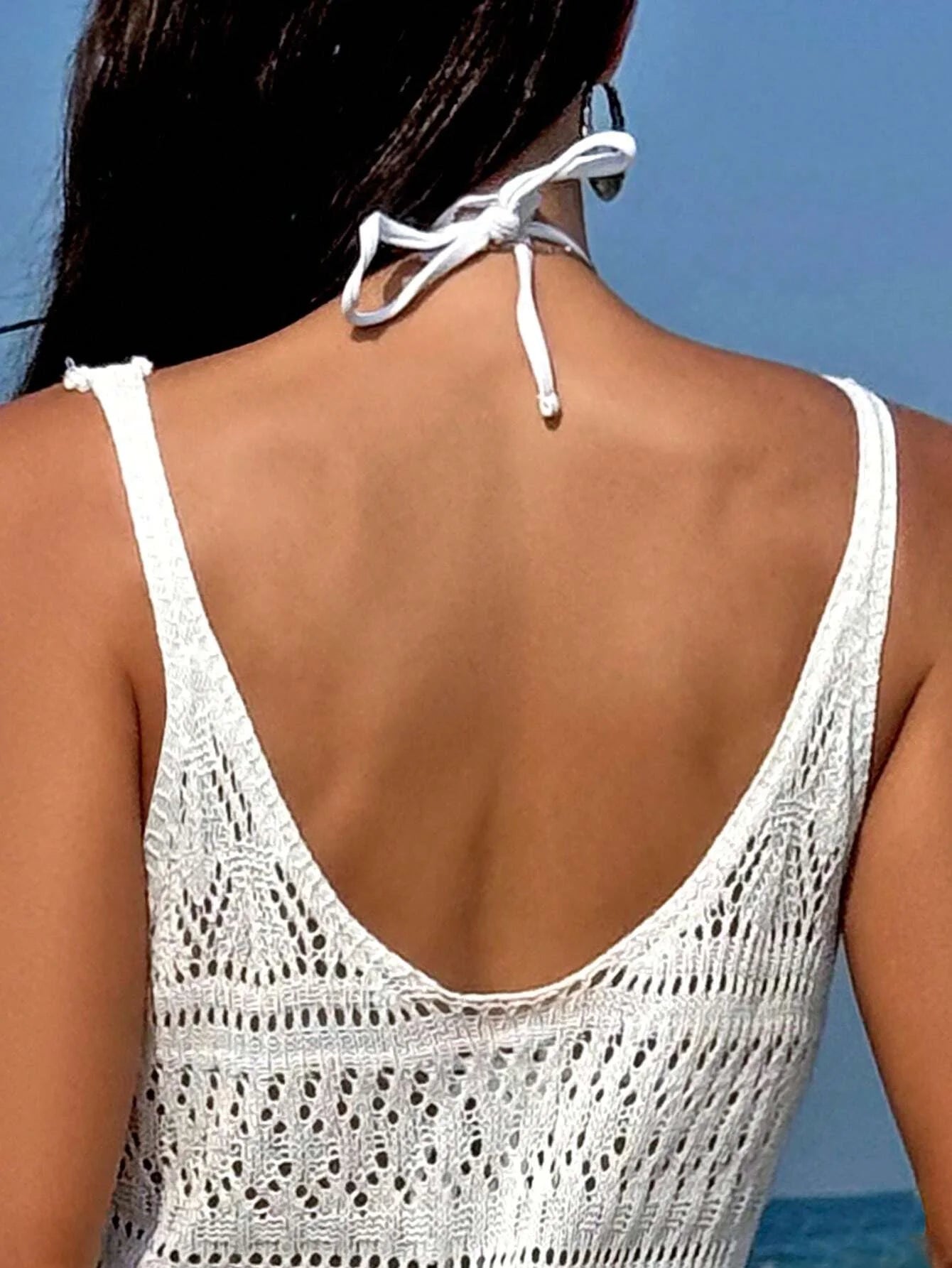 NEW Arrivals S-2XL UK Size Black/White Sexy Handmade Crochet Women's Fashion Hollow Out Maxi Dress Cover Up Skirt Suspender Skirt Showing Body Waistline Free Bikini Cover Ups Dress